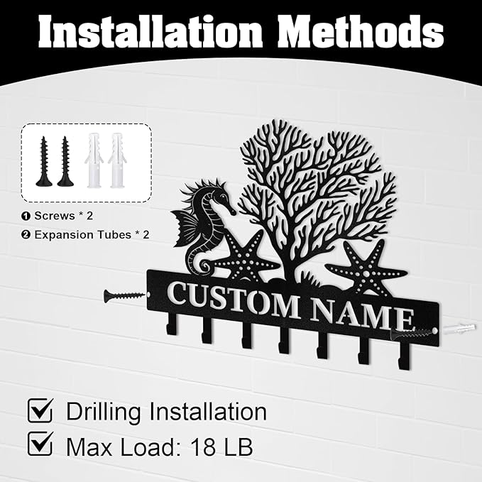 Personalised Beach Theme Key Holder for Wall, Tropical Style Key Holder Wall Mount, Decorative Key Rack Coat Hooks for Living Room Bathroom Kitchen Office Entryway, Home Decor Gifts