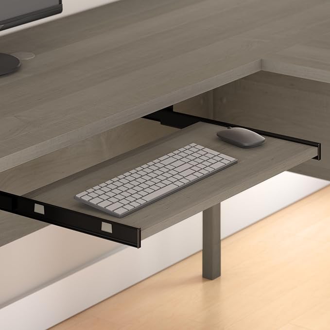 Bush Furniture Somerset L Shaped Desk with Hutch in Ash Gray | Corner Computer Table with Drawers, Cabinets and Pullout Keyboard/Laptop Tray for Home Office
