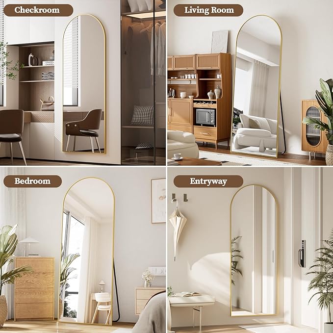 71 x 26 inch Arched Full Length Mirror - Full Body Floor Mirror, ShatterVue Tempered Glass, Standing, Leaning, Wall Mounted for Living Room, Bedroom, Gold