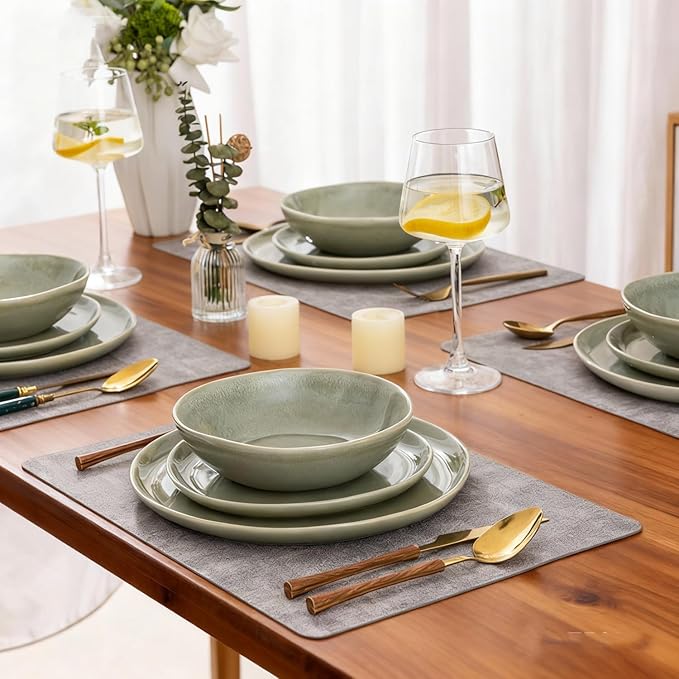 AmorArc Ceramic Dinnerware Sets,Handmade Reactive Glaze Stoneware Plates and Bowls Set,Highly Scratch Resistant | Dishwasher & Microwave Safe Dishes Set,Service for 4 (12pc)