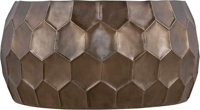 CT101 Modern Contemporary Round Aluminum Material 32" Coffee Table, Farmhouse Table with Glossy Diamond-Patterned Base Antique Gold