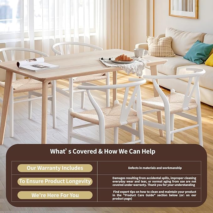 Tomile Wishbone Chair Y Chair, Wooden Dining Chairs, Mid Century Modern Chairs with Arms, Solid Wood Weave Seat Kitchen & Dining Room Chairs (Ash Wood - White)
