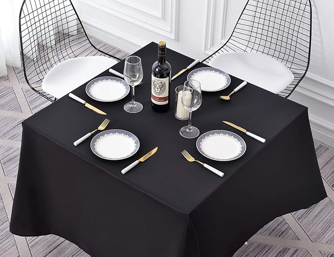 Surmente Black Square Tablecloth-70x70 Inch Table Cloth for Small Square Tables,Washable Polyester Table Cover for Weddings, Banquets, or Restaurants