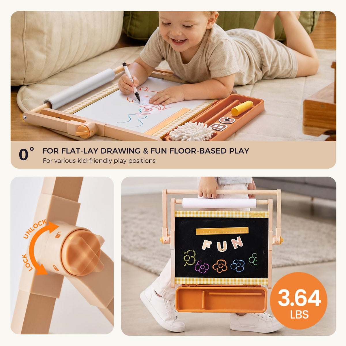 Tiny Land Tabletop Kids Art Easel, 5-Level Magnetic Drawing Board