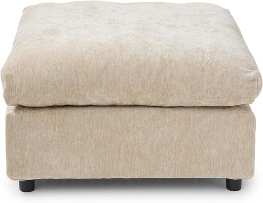 JACH Modern Ottoman Seater for Living Room, Cushion Covers Removable, Minimalist Footstool, Breathable Ottomans for Living Room, Apartment (Khaki)