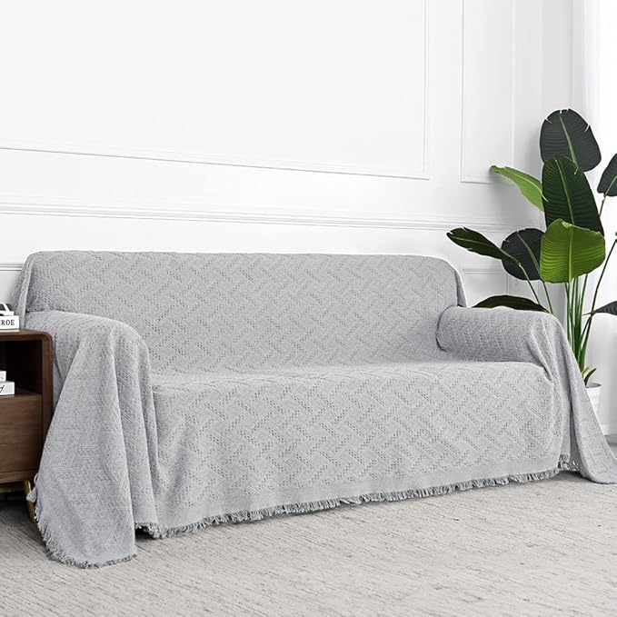MYSKY HOME Light Grey Sofa Covers for 3 Cushion Couch Geometrical Couch Cover Living Room Sofa Throws Sofa Slipcovers for Pets, Kids (XX-Large, 91" x 134", Light Grey)