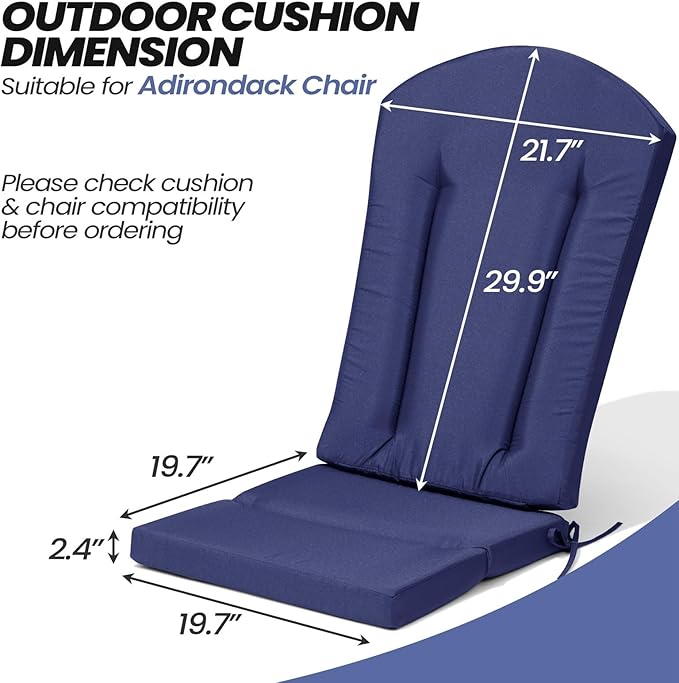 Crestlive Products Adirondack Chair Cushion Outdoor Rocking Chair Cushion Water Resistant 50x20 Inch High Back Patio Replacement Cushions, Navy