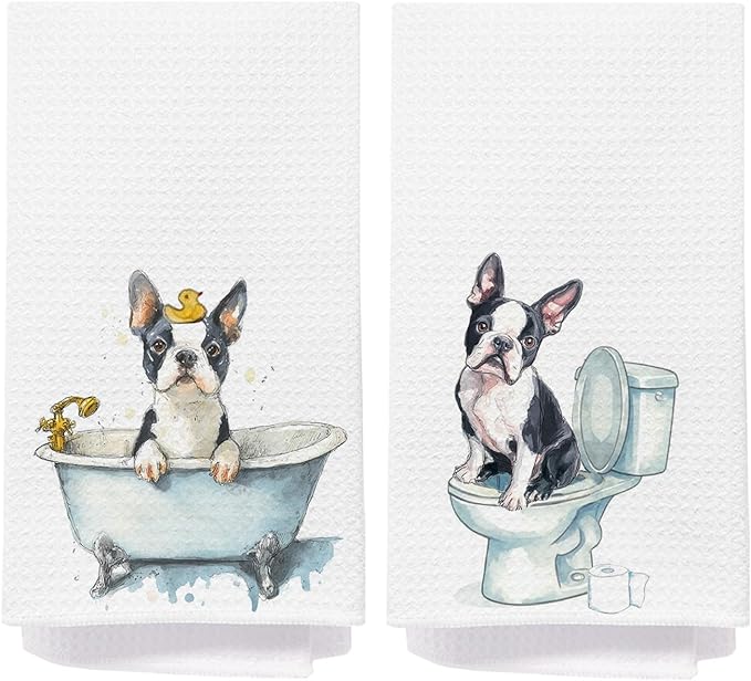 French Bulldog Bathroom Hand Towels, French Bulldog Lover Gifts for Women, Funny Frenchie Dog Decorative Hand Towels for Kids Bathroom Washroom, Frenchie Gifts, 16x24 Inch Set of 2