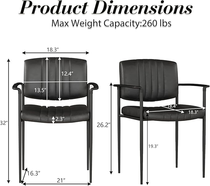 Mid-Century Modern PU Leather Dining Chairs Set of 2, Upholstered Kitchen Chairs with Arms and Metal Legs Adjustable Feet for Kitchen Dining Room(Black)