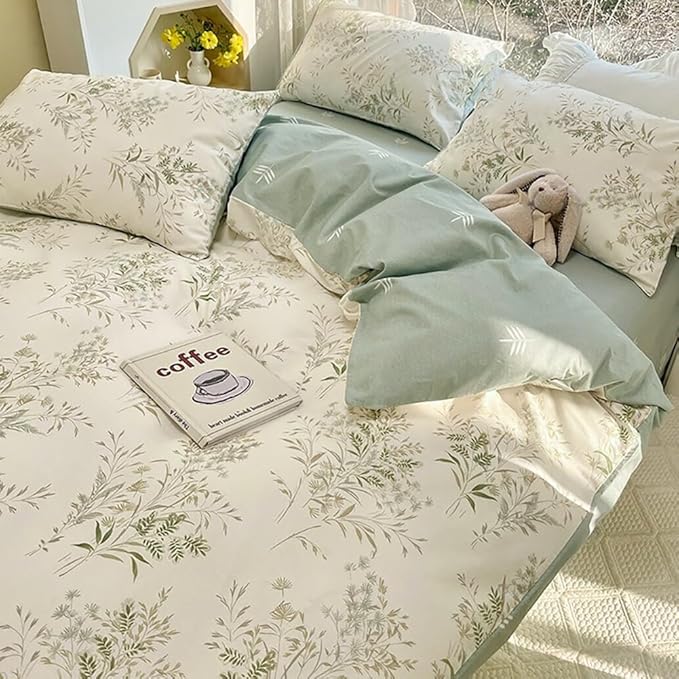 Garden Style Floral Duvet Cover Twin XL 3 Pieces Vintage Cottagecore Bedding Set Soft Cotton Botanical Floral Comforter Cover Chic Flower Leaves Plants Pattern Farmhouse Bedding Set for Girls Women