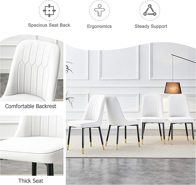 Dining Chairs Set of 4，Modern Dining Chairs, Equipped with PU Leather Backrest Cushions and Metal Legs, Suitable for Restaurants, Kitchens, and Dining Room Chairs