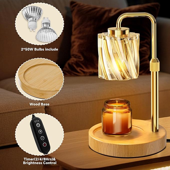 WarmEmbrace Candle Warmer Lamp with Adjustable Height& & Timer Dimmable Light, Gifts for Mom Women, House Warming Gifts New Home Bedroom Decor, Wax Melt Warmer for Jar Candles with 2 Bulbs/Gold
