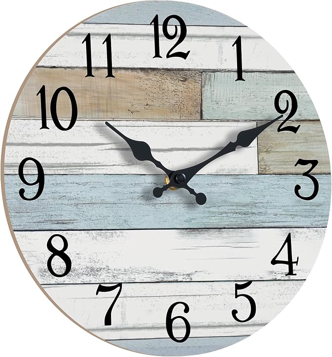 Wall Clock Battery Operated 8 Inch Silent Non Ticking Coastal Design Country Rustic Retro Decorative for Bathroom Kitchen Living Room Bedroom