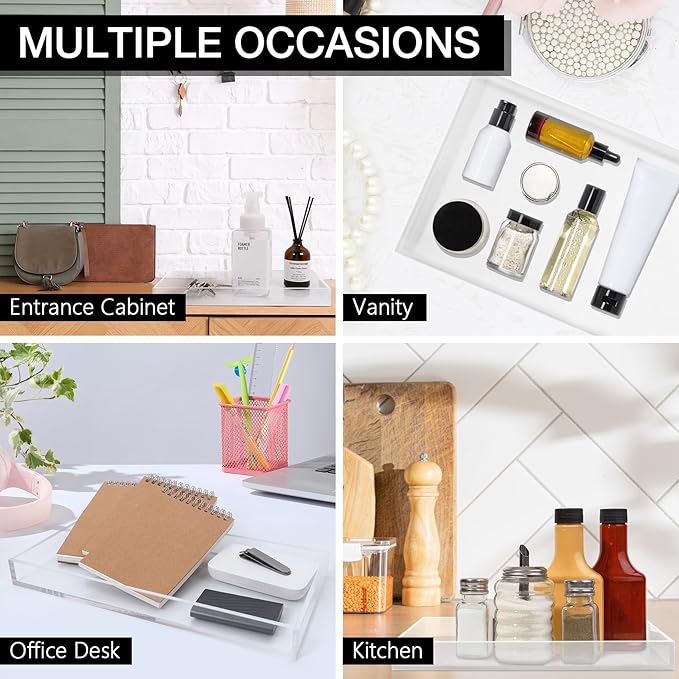 Clear Acrylic Tray 5mm Thicken for Vanity Makeup, Perfume, Jewelry Holder, Napkin, 10x5'' Decorative Serving Tray for Bathroom, Toilet Tank, Sink Countertop, Living Room,Dresser, Coffee Table,Wedding