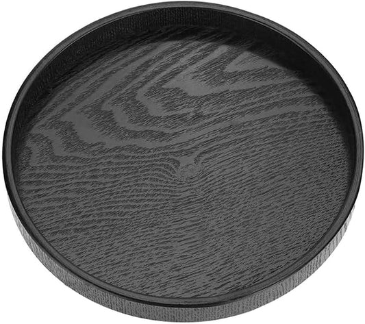Round Wood Serving Tray, Solid Wooden Decorative Tray Non-Slip Tea Coffee Table Tray Snack Plate Food Meals Serving Tray with Raised Edges for Home Decor Kitchen Restaurant(10.6inch, Black)