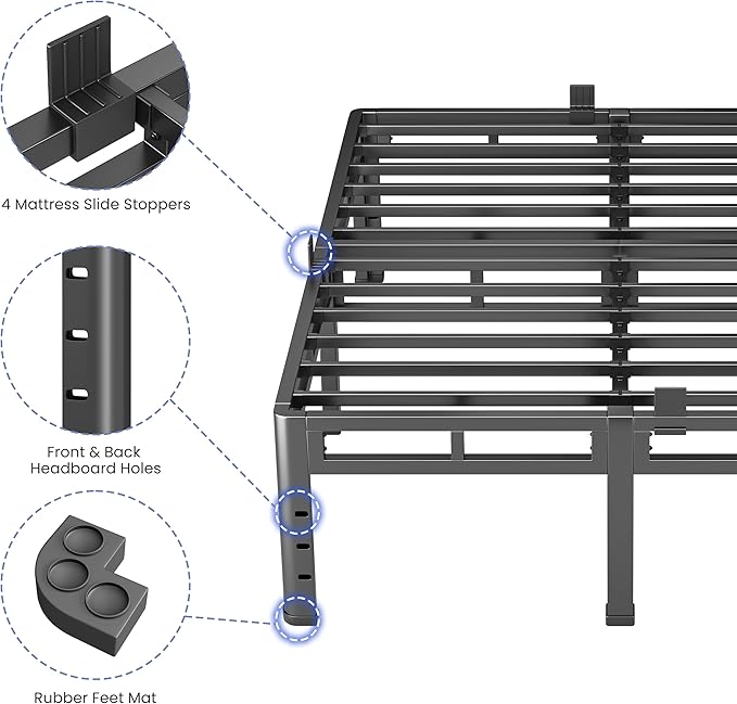 NKZ California King Size Bed Frame 18 Inch, Metal Bed Frame & Box Spring 2 in 1 Platform with Round Corner Legs, 4000Lbs Heavy Duty Tall Metal Frame, Headboard Hole, Noise-Free, Easy Assembly