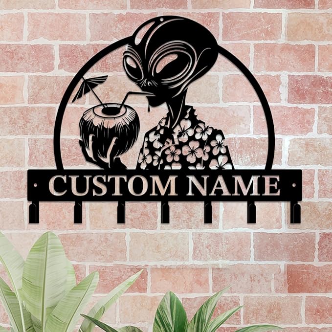 Personalized Custom Alien ET Metal Wall Keys Hooks,Clothes Hooks Alien ET Art Coat Racks,Door Holder,Black Alien ET Decorations for Home,Entrance Doors,Hallway, Bedroom,Keys,Hats (Style P)