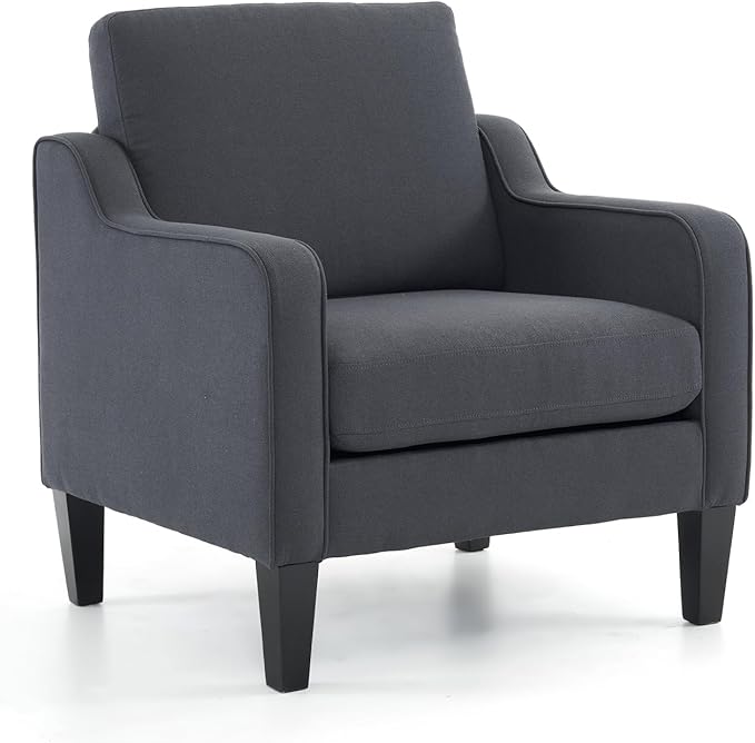 VINGLI Mid-Century Modern Accent Chair, Dark Grey Linen Upholstered, Comfortable & Supportive, 380lbs Weight Limit, Perfect for Living Room, Bedroom, Office