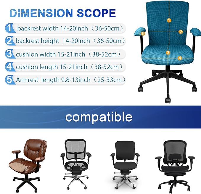 Tallew 4 Pcs Office Chair Covers Set Computer Universal Protective Stretchable Chair Seat Covers Desk Armrest Slipcovers Pads Office Cushion Backrest for Rotating (XL,Emerald Green)