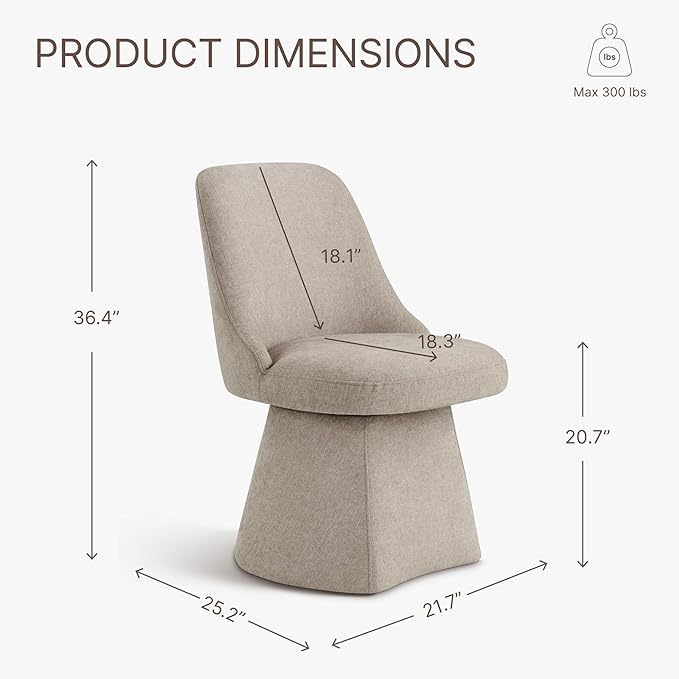 Swivel Dining Chairs Set of 1, Upholstered Mid Century Modern Deskchair with High Back, Linen Fabric Kitchen Chairs for Dining Room, Bedroom, Dressing Room, Khaki