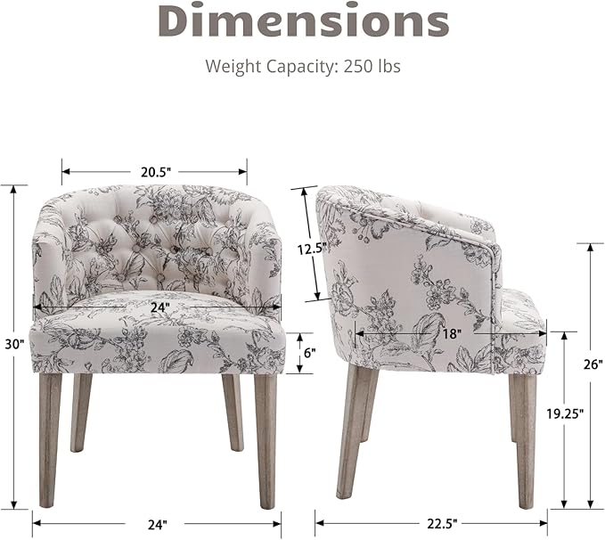 HEAH-YO Modern Dining Chairs Set of 2, Upholstered Linen Fabric Dining Room Chairs with Barrel Backrests, Comfy Kitchen Chair for Dining Room, Beige