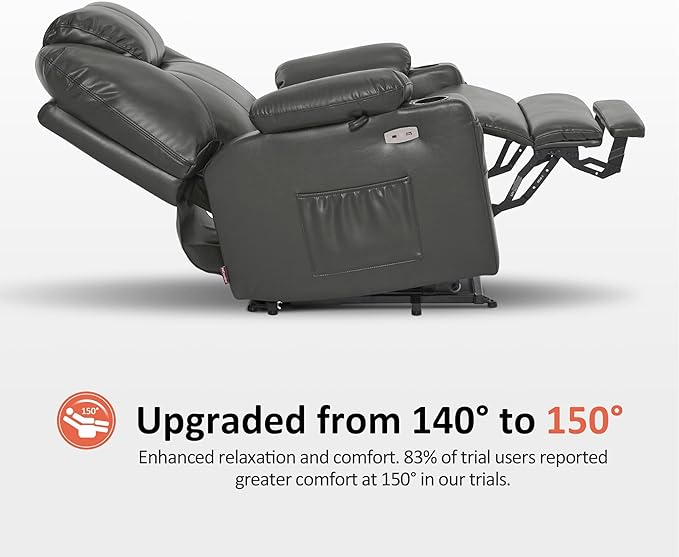 MCombo Oversized Power Lift Recliner Chair for Elderly, Lift Chair with Heat and Massage for Big and Tall, USB&Type C Ports, Cup Holders, Faux Leather R7510 (Grey, Large-Wide)