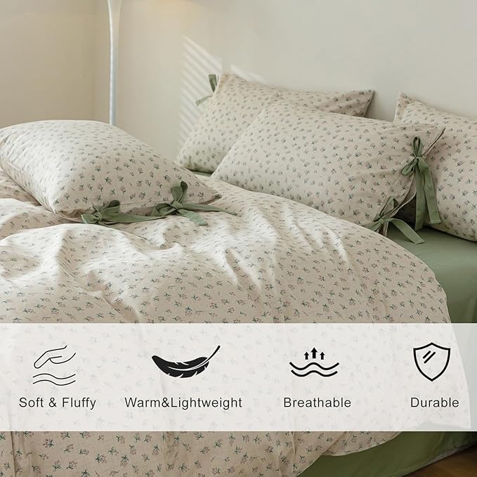 EAVD Garden Style Small Floral Comforter Set Full Fluffy Soft Microfiber Chic Shabby Floral Bedding Set with 2 Pillowcases Reversible Cute Botanical Comforter Set for All-Season