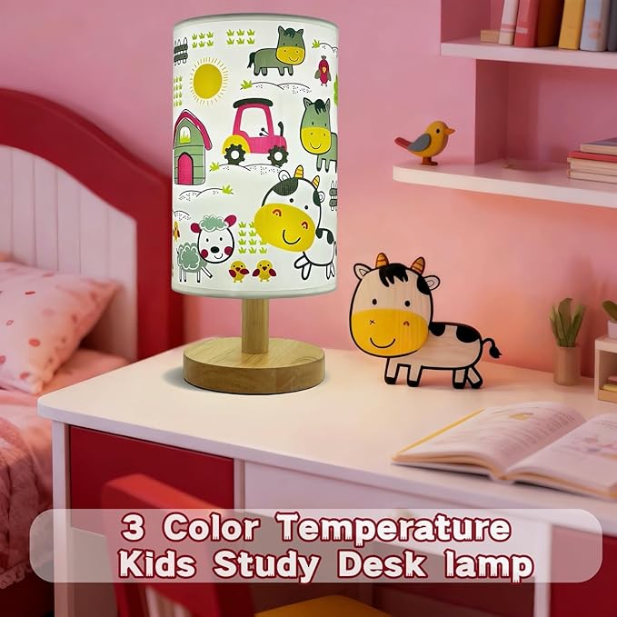 Kids Table Lamp, Boho Desk Light, 3 Level Temperature, Sturdy Wood Base, Nursery Toddler Night Light, Playroom Bedroom Lamp, Christmas Gifts for Boys or Girls