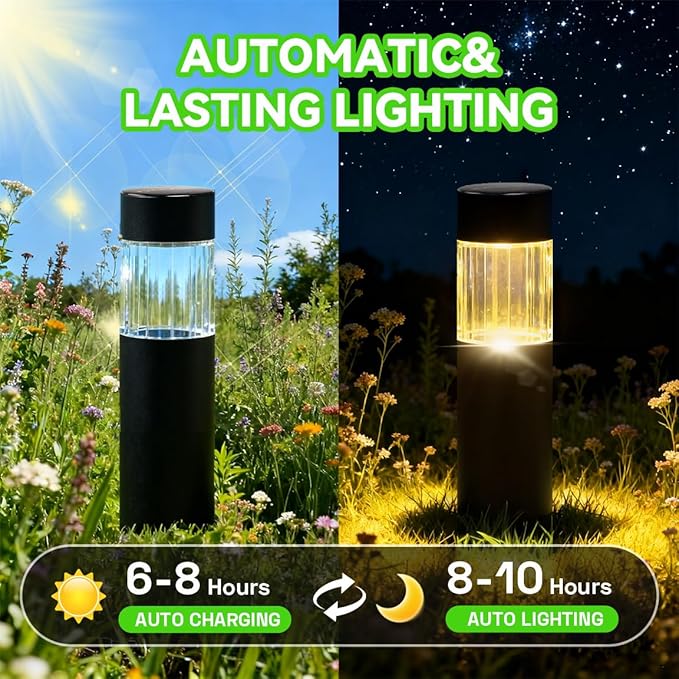 Solar Lights Outdoor 6 Pack, Energy-Saving Stainless Steel Pathway Lights, Bright 35LM Warm White LED Landscape Lighting for Backyard, Porch, Sidewalk, Garden Decor, IP65 Waterproof Auto On/Off