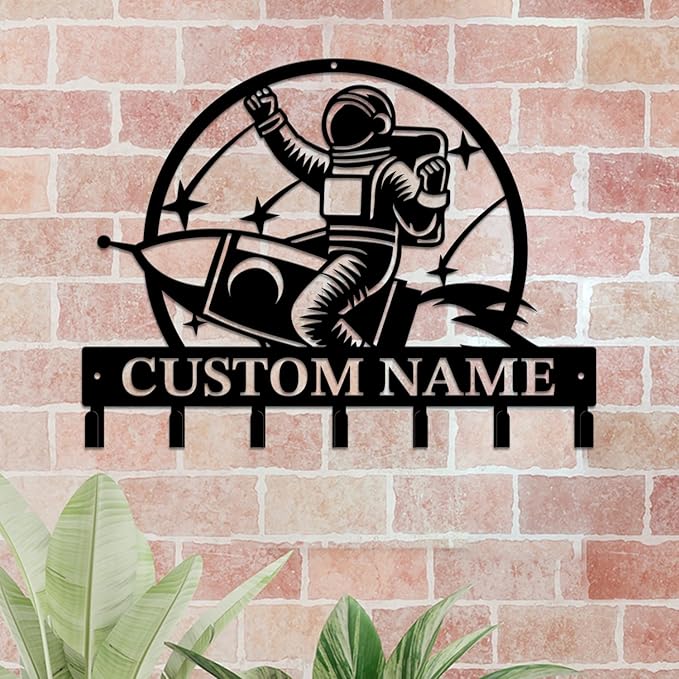 Personalized Custom Astronaut UFO Metal Wall Keys Hooks,Clothes Hooks Astronaut Art coat racks,door holder,Black Astronaut decorations for home,Entrance doors,Hallway, Bedroom,Keys,Hats (Style D)