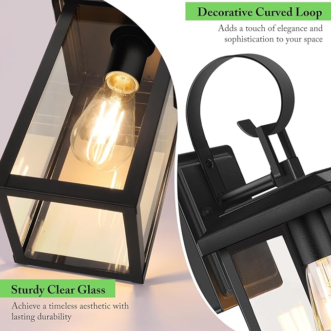 BesLowe 2-Pack Outdoor Wall Light Fixtures, 15" Exterior Lighting Fixtures Wall Mount, Waterproof Porch Lights Outdoor Wall Sconces Lanterns, Modern Outside Lights for House Front Door Garage, Black