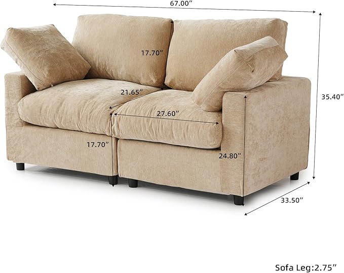 JACH 67" Love Seat Sectional Couches for Living Room, Deep Seat Modular Sofa, Cloud Sectional Couch, Sofa Covers Washable, Minimalist Modern Couch for Living Room, Apartment, Khaki