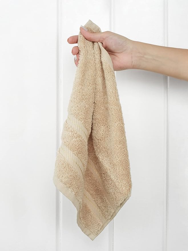 American Soft Linen Luxury Washcloths for Bathroom, 600 GSM 100% Cotton 4 Piece Turkish Wash Cloth Set, 13x13 in Soft Rags for Body and Face, Beige Washcloths