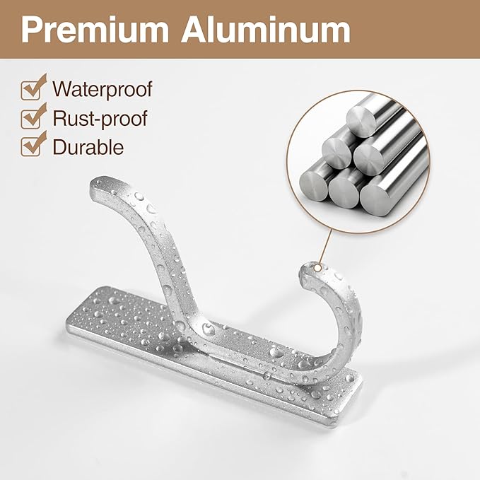 pickpiff 10-Pack Adhesive Wall Coat Hooks - Heavy Duty Stick-On Door Hanger, Metal Hook for Hanging Towel,Purse, Robe, Backpack, Jacket, Clothes - for Bathroom,Dorm, Closet, Kitchen - Silver