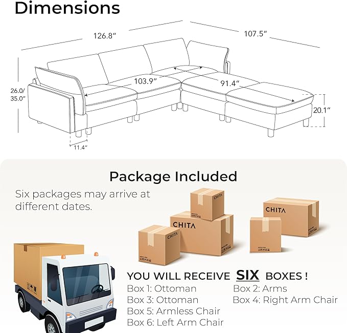 CHITA 127" Super Large Sectional Couches for Living Room, Modular Cloud Couch Sectional Sofa, Premium Fabric Couches, Down Filled, High Density Foam, Chenille in Green, 5 Seat U Shaped