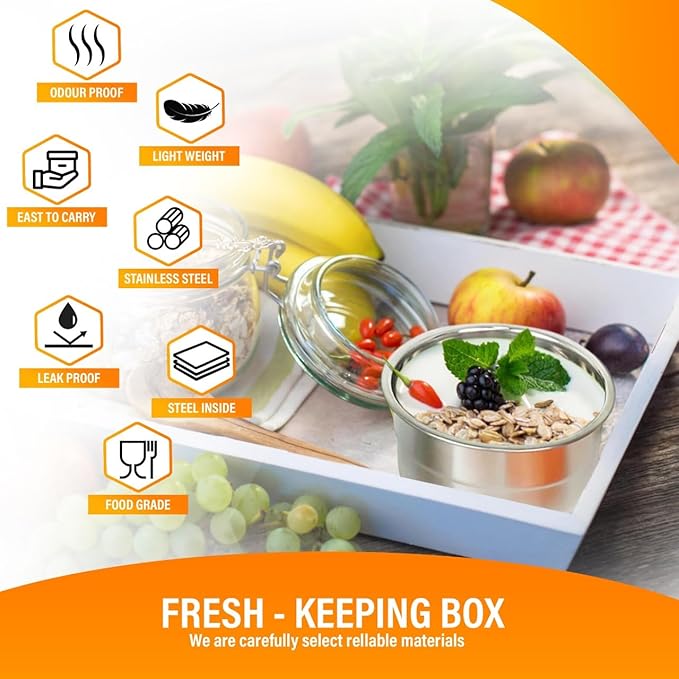 Anas Metal Food Storage Containers with Lids - Stainless Steel, Compact Stackable, Leak Proof, Dishwasher Safe and Microwavable for Lunch, Work, School Travel, Bento Box (4)