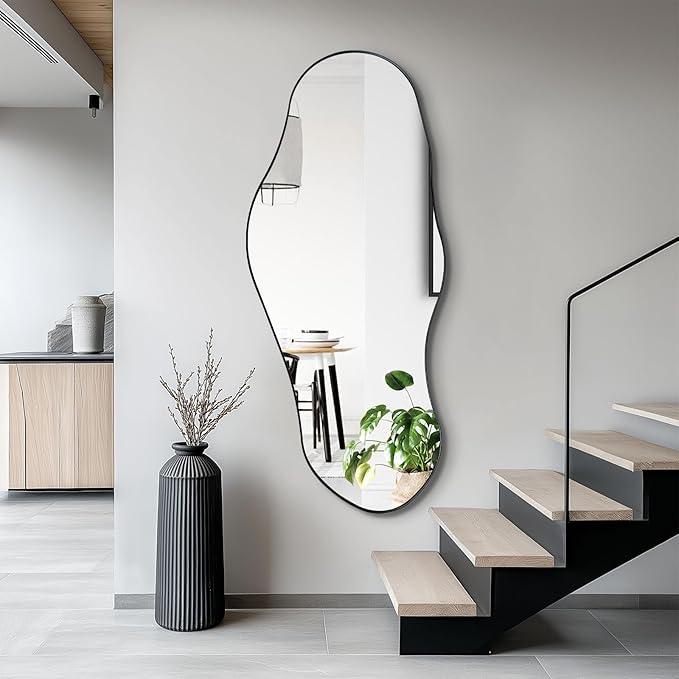 Irregular Mirror, 47"x20.5" Asymmetrical Mirrors, Abstract Wall Mirror with Metal Frame, Modern Unique Shaped Mirrors for Living Room Bathroom Bedroom Hallway Entryway Fireplace