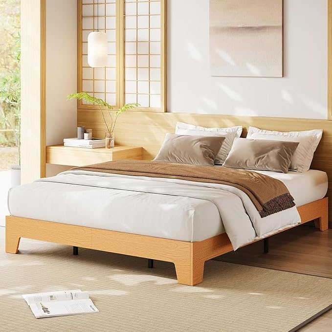 Garvee Wood Platform Bed Frame, King Size Bed Frame, Wood Slat Support, No Box Spring Needed, Easy Assembly, Noise-Free Design, Underbed Space for Storage