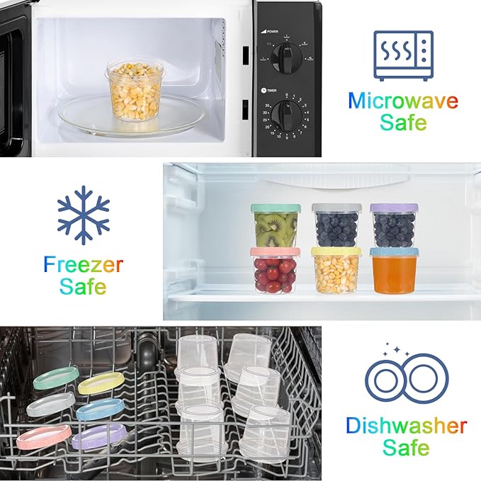 6pcs 10 oz Plastic Containers with Screw Lids, Reusable Clear Food Storage Containers with Pen and Brush for Snack Salad Fruit, Leakproof Small Freezer Containers, Microwave & Dishwasher Safe