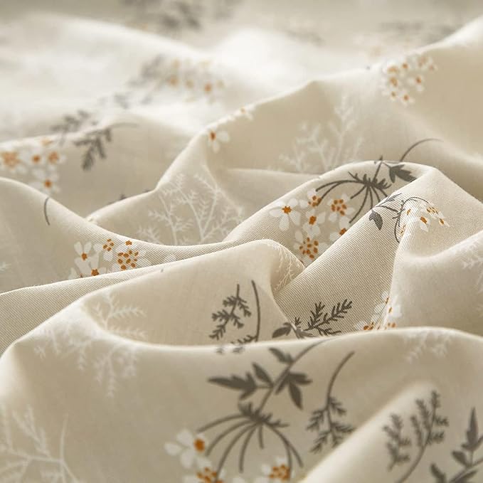 LifeTB Boho Floral Duvet Cover Full Cotton Aesthetic Floral Bedding Sets Full Vintage Garden Floral Comforter Cover Beige Sage Green Floral Botanical Duvet Cover with Zipper Closure 4 Ties
