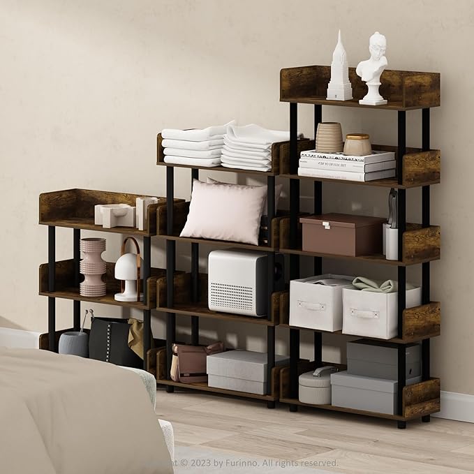 Furinno TURN-N-TUBE 3-Tier Display Shelf, Storage Shelves, Book Shelf, Open Shelves with Rounded Corner Top Edges, for Organization and Storage, Living Room, Home Office, Amber Pine