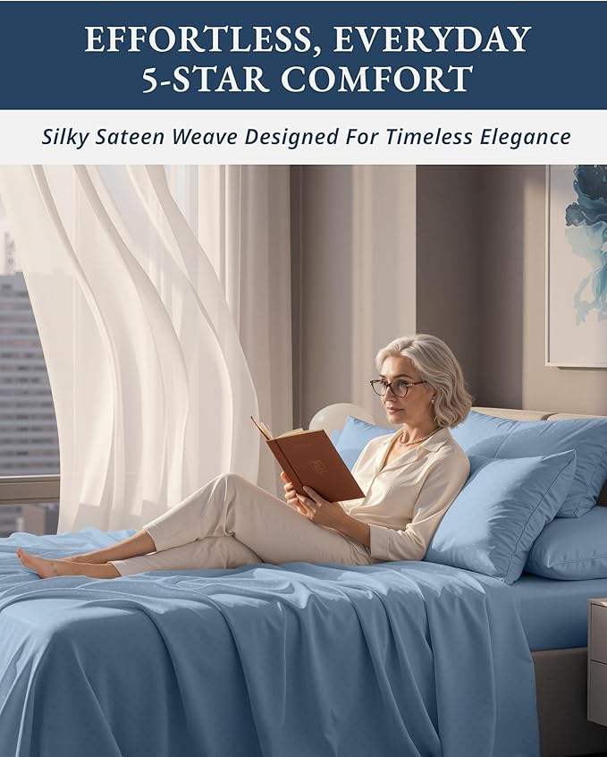 LANE LINEN Split King Sheets for Adjustable Beds - 5PC Sheets Set, 100% Egyptian Cotton, Cool Breathable & Soft, 2 Fitted Fits Upto 15" Deep Pockets - Swiss Dot French Blue