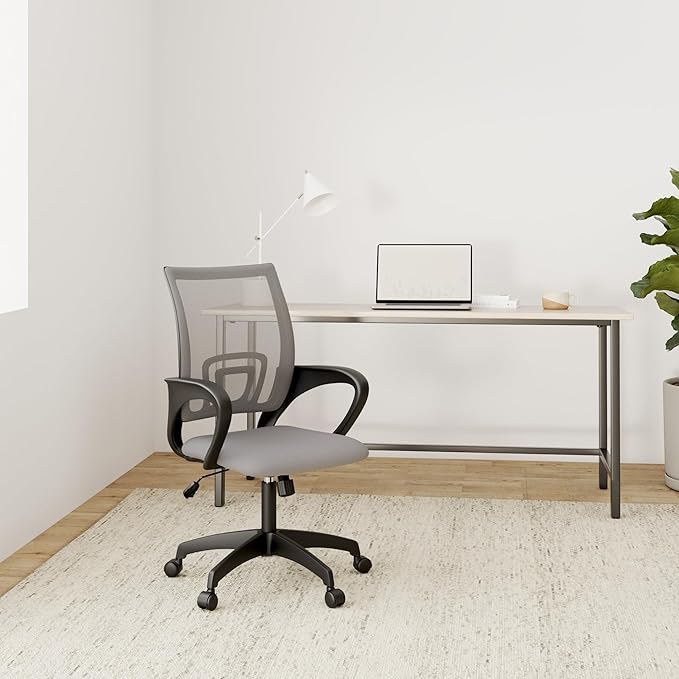 BestOffice | Ergonomic Office Chair | Mid-Back Swivel Desk Chair | Breathable Backrest & Lumbar Support | Adjustable Height | Sponge Seat | Rolling Wheels | Grey | for Adults & Women