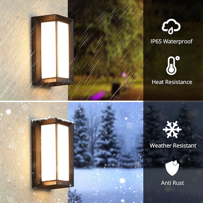 wowlite Modern Outdoor Wall Lights 2 Pack, LED Outdoor Wall Sconce 3 Colors Changeable, Matte Black Exterior Lighting Fixtures, IP65 Waterproof Outside Lights for House Porch Front Door