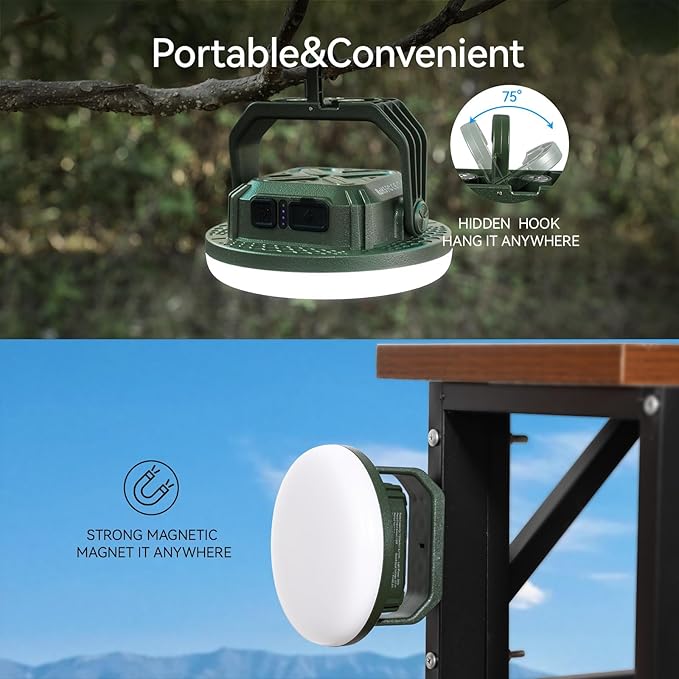 VAVOFO 2Pcs 10,000mAh 4000LM LED Camping Lantern Rechargeable, 3 Lighting Modes, Portable Tent Light with Magnet, IP65 Waterproof Hanging Light for Emergencies, Power Outages ,Hurricane（2Pcs）