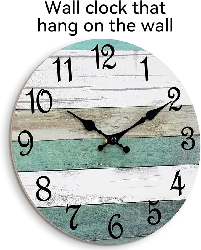 CHYLIN Wall Clock,14 Inch Wall Clocks Battery Operated Silent Non Ticking, Teal Turquoise Rustic Clock Decorative for Kitchen Bathroom Bedroom Living Room(Bronze White)