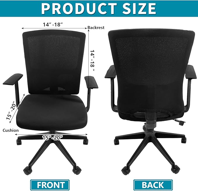 Tatuo Computer Chair Cover Office Seat Cover with Armrest and Backrest, Stretchable Desk Elastic Protective Universal Rotating Chair Protecter (Black,1 Set)