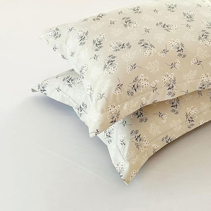 EAVD Boho Floral Comforter Set Full Size Beige Soft Washed Microfiber Bedding Comforter Set with 2 Pillowcases Chic Shabby Garden Floral Botanical Comforter Set for All-Season