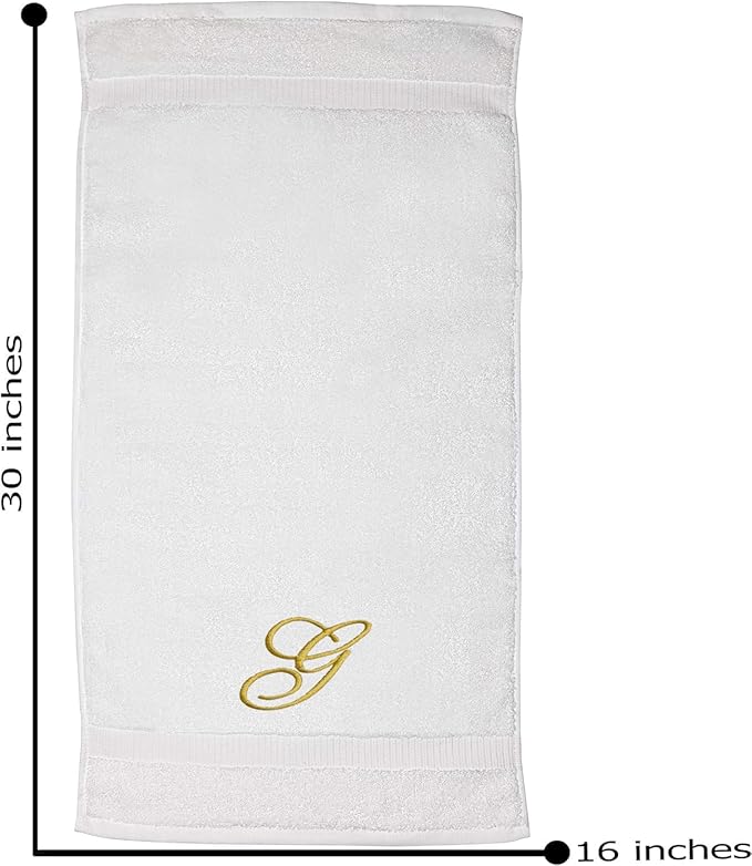 White Monogrammed Hand Towels for Bathroom - Luxury Hotel Quality Personalized Initial Embroidered Towel for Powder Room, Spa - GOTS Organic Certified - Set of 2 Gold Letter G