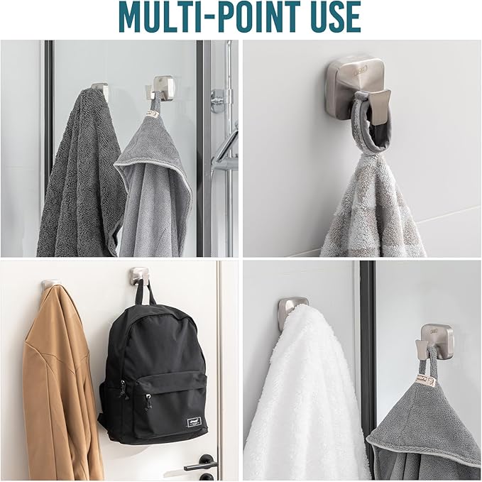 TAILI Stylish 304 Stainless Steel Bathroom Suction Hooks for Towel, Bathrobe, Loofah, No Damage Hanging Glass Shower Wall Hook, Patented Strong Suction Cup Holder, Hold Up to 11 Lbs, A-Cuboid Silver